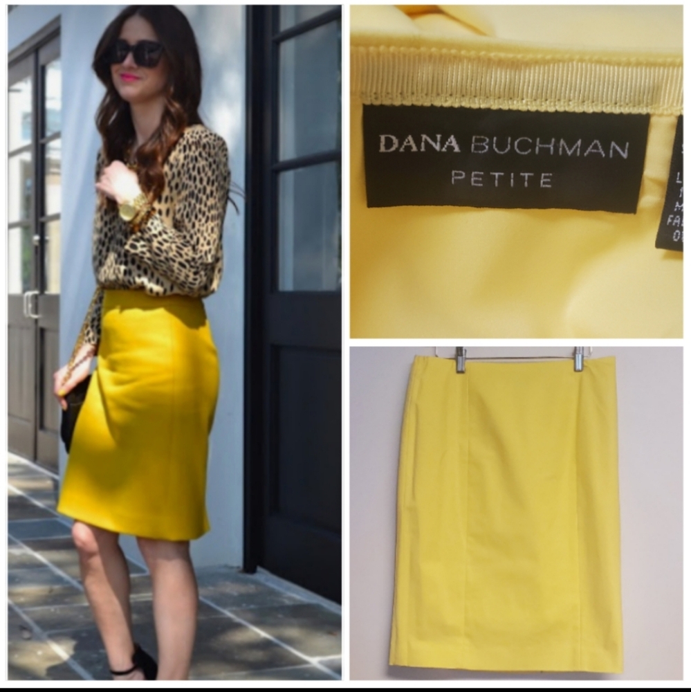 Dana Buchman Yellow Lined Cotton Spandex Blend Pencil Skirt Size 12 Petite